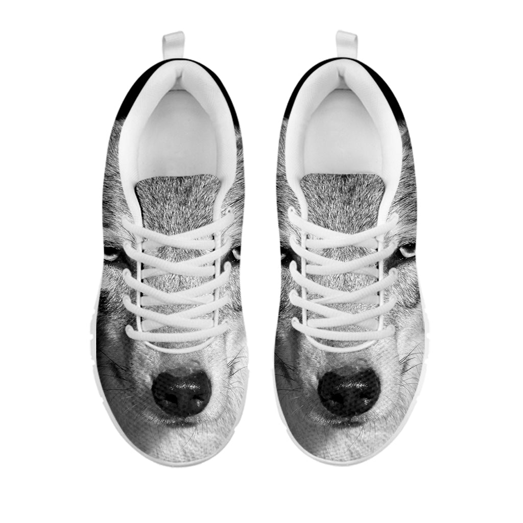 Monochrome Wolf Print White Sneakers