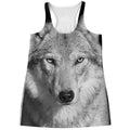 Monochrome Wolf Print Women's Racerback Tank Top