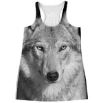 Monochrome Wolf Print Women's Racerback Tank Top