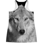 Monochrome Wolf Print Women's Racerback Tank Top
