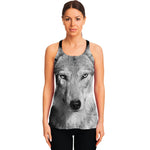 Monochrome Wolf Print Women's Racerback Tank Top