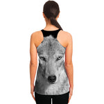 Monochrome Wolf Print Women's Racerback Tank Top