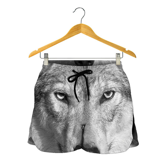 Monochrome Wolf Print Women's Shorts