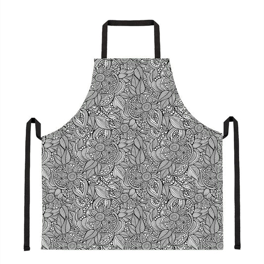 Monochrome Zentangle Pattern Print Apron