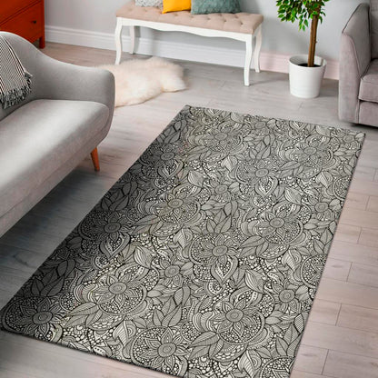 Monochrome Zentangle Pattern Print Area Rug