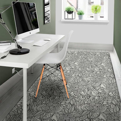 Monochrome Zentangle Pattern Print Area Rug