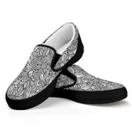 Monochrome Zentangle Pattern Print Black Slip On Shoes