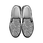 Monochrome Zentangle Pattern Print Black Slip On Shoes