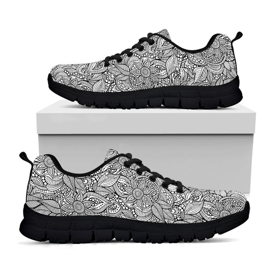 Monochrome Zentangle Pattern Print Black Sneakers