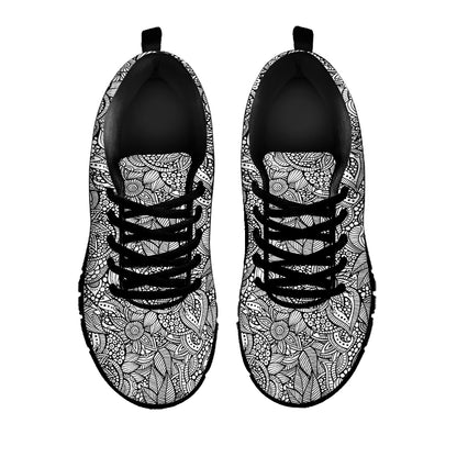 Monochrome Zentangle Pattern Print Black Sneakers