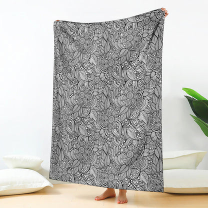 Monochrome Zentangle Pattern Print Blanket