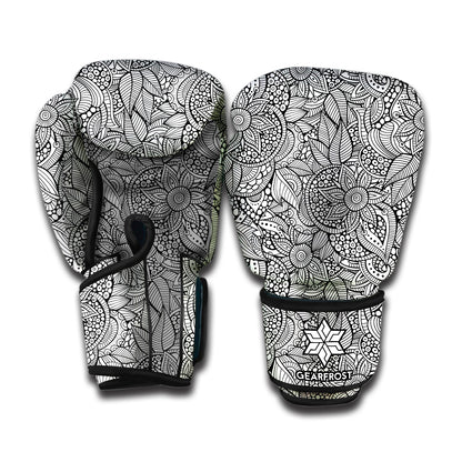 Monochrome Zentangle Pattern Print Boxing Gloves