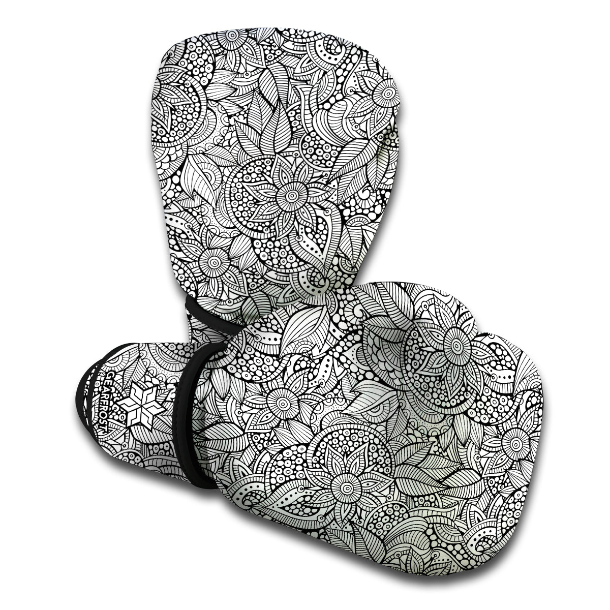 Monochrome Zentangle Pattern Print Boxing Gloves