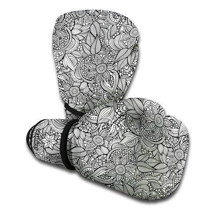 Monochrome Zentangle Pattern Print Boxing Gloves