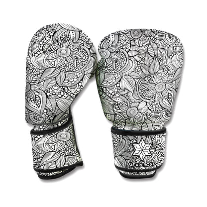 Monochrome Zentangle Pattern Print Boxing Gloves