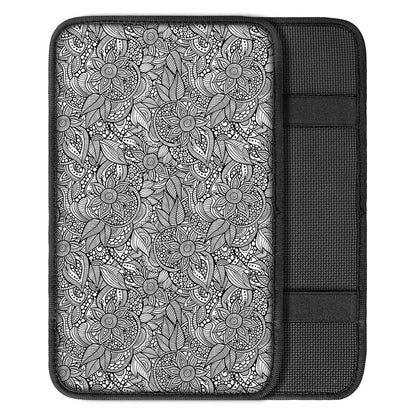 Monochrome Zentangle Pattern Print Car Center Console Cover