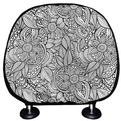 Monochrome Zentangle Pattern Print Car Headrest Covers