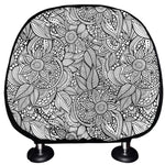 Monochrome Zentangle Pattern Print Car Headrest Covers