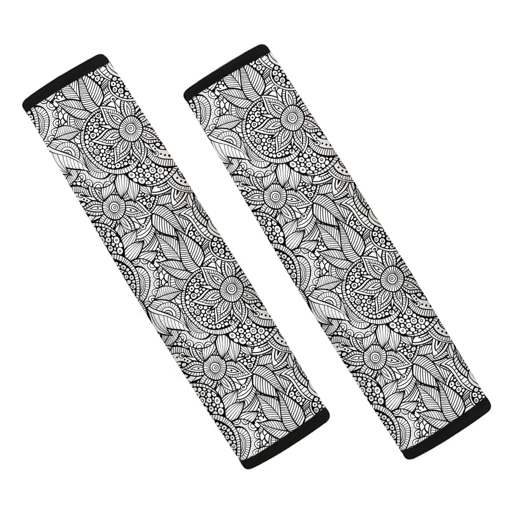 Monochrome Zentangle Pattern Print Car Seat Belt Covers