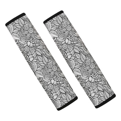Monochrome Zentangle Pattern Print Car Seat Belt Covers