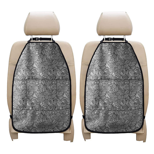 Monochrome Zentangle Pattern Print Car Seat Organizers