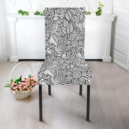 Monochrome Zentangle Pattern Print Dining Chair Slipcover