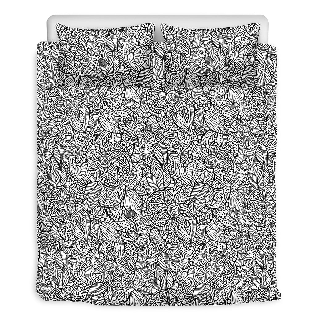 Monochrome Zentangle Pattern Print Duvet Cover Bedding Set