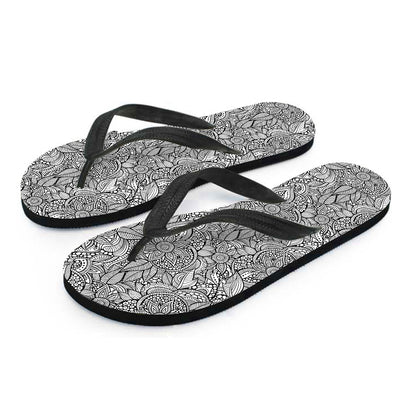 Monochrome Zentangle Pattern Print Flip Flops
