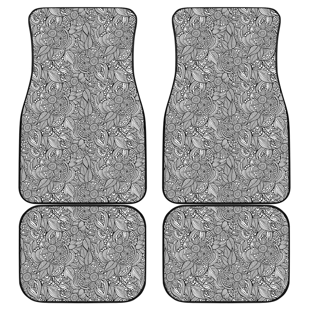 Monochrome Zentangle Pattern Print Front and Back Car Floor Mats