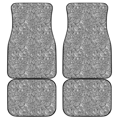 Monochrome Zentangle Pattern Print Front and Back Car Floor Mats