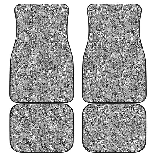 Monochrome Zentangle Pattern Print Front and Back Car Floor Mats