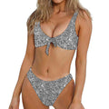 Monochrome Zentangle Pattern Print Front Bow Tie Bikini