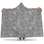 Monochrome Zentangle Pattern Print Hooded Blanket