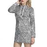 Monochrome Zentangle Pattern Print Hoodie Dress