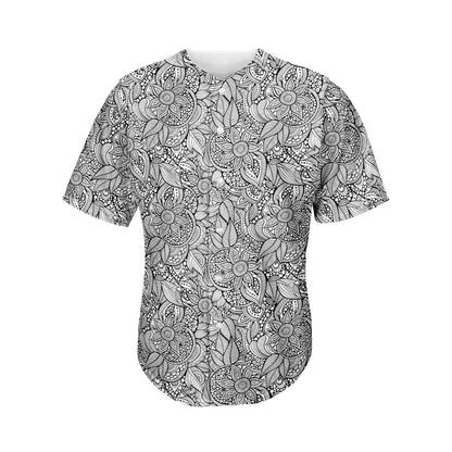 Monochrome Zentangle Pattern Print Men's Baseball Jersey