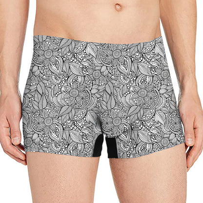 Monochrome Zentangle Pattern Print Men's Boxer Briefs