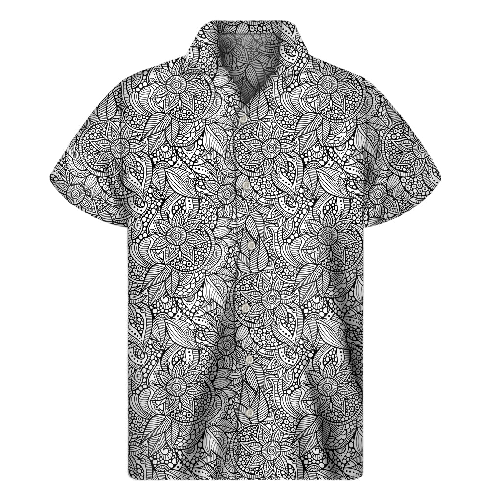 Monochrome Zentangle Pattern Print Men's Short Sleeve Shirt