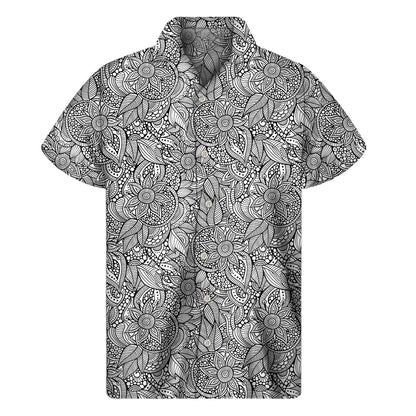 Monochrome Zentangle Pattern Print Men's Short Sleeve Shirt