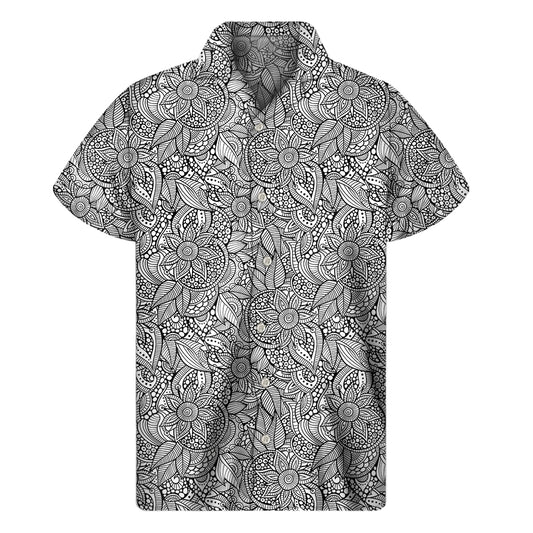 Monochrome Zentangle Pattern Print Men's Short Sleeve Shirt
