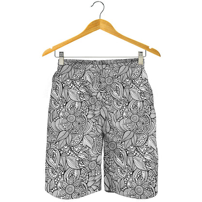Monochrome Zentangle Pattern Print Men's Shorts
