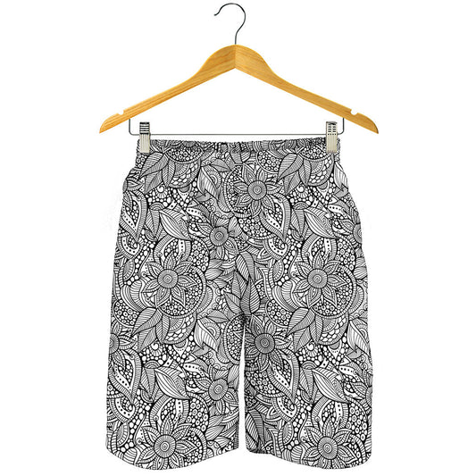 Monochrome Zentangle Pattern Print Men's Shorts