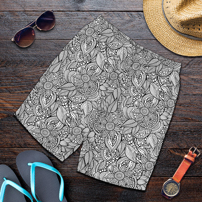 Monochrome Zentangle Pattern Print Men's Shorts