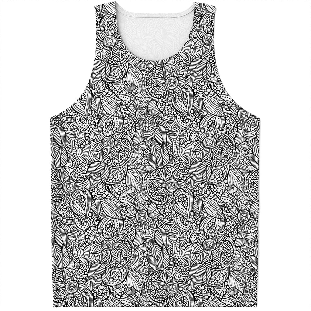 Monochrome Zentangle Pattern Print Men's Tank Top