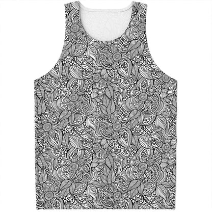 Monochrome Zentangle Pattern Print Men's Tank Top