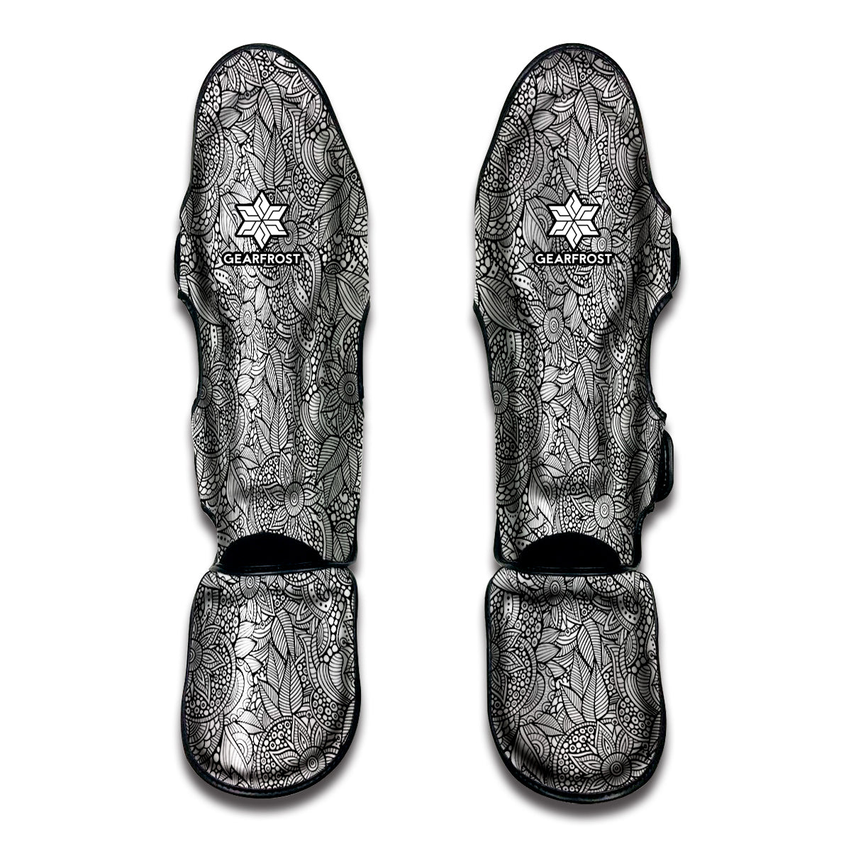 Monochrome Zentangle Pattern Print Muay Thai Shin Guard