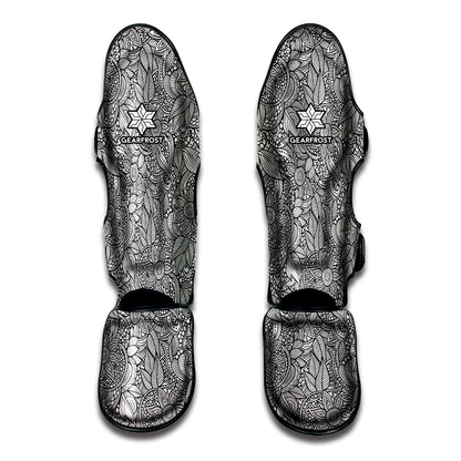 Monochrome Zentangle Pattern Print Muay Thai Shin Guard