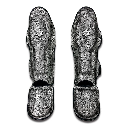 Monochrome Zentangle Pattern Print Muay Thai Shin Guard