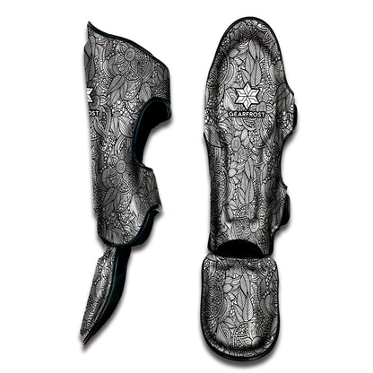 Monochrome Zentangle Pattern Print Muay Thai Shin Guard