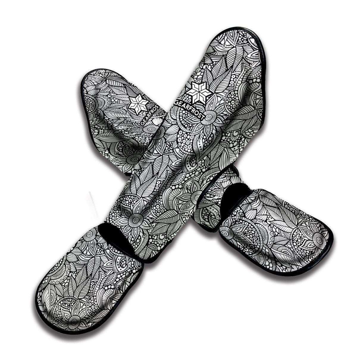 Monochrome Zentangle Pattern Print Muay Thai Shin Guard
