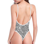 Monochrome Zentangle Pattern Print One Piece High Cut Swimsuit